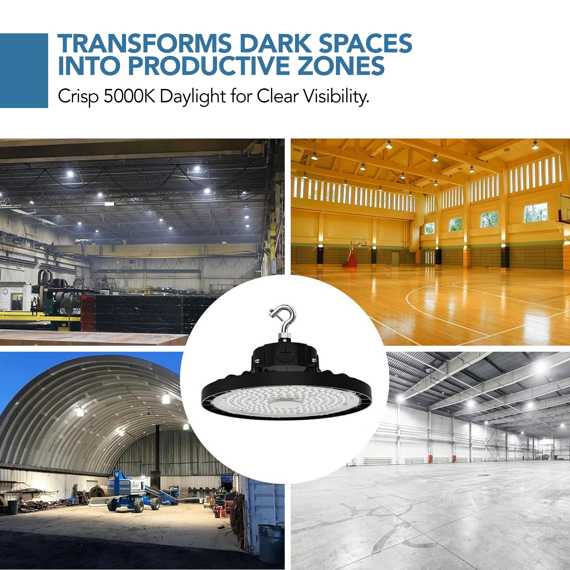 WareLight LED UFO High Bay Light 30 000 Lumen 200W 5000K Daylight Dimmable Commercial Ceiling Fixture 120 277V — view 6