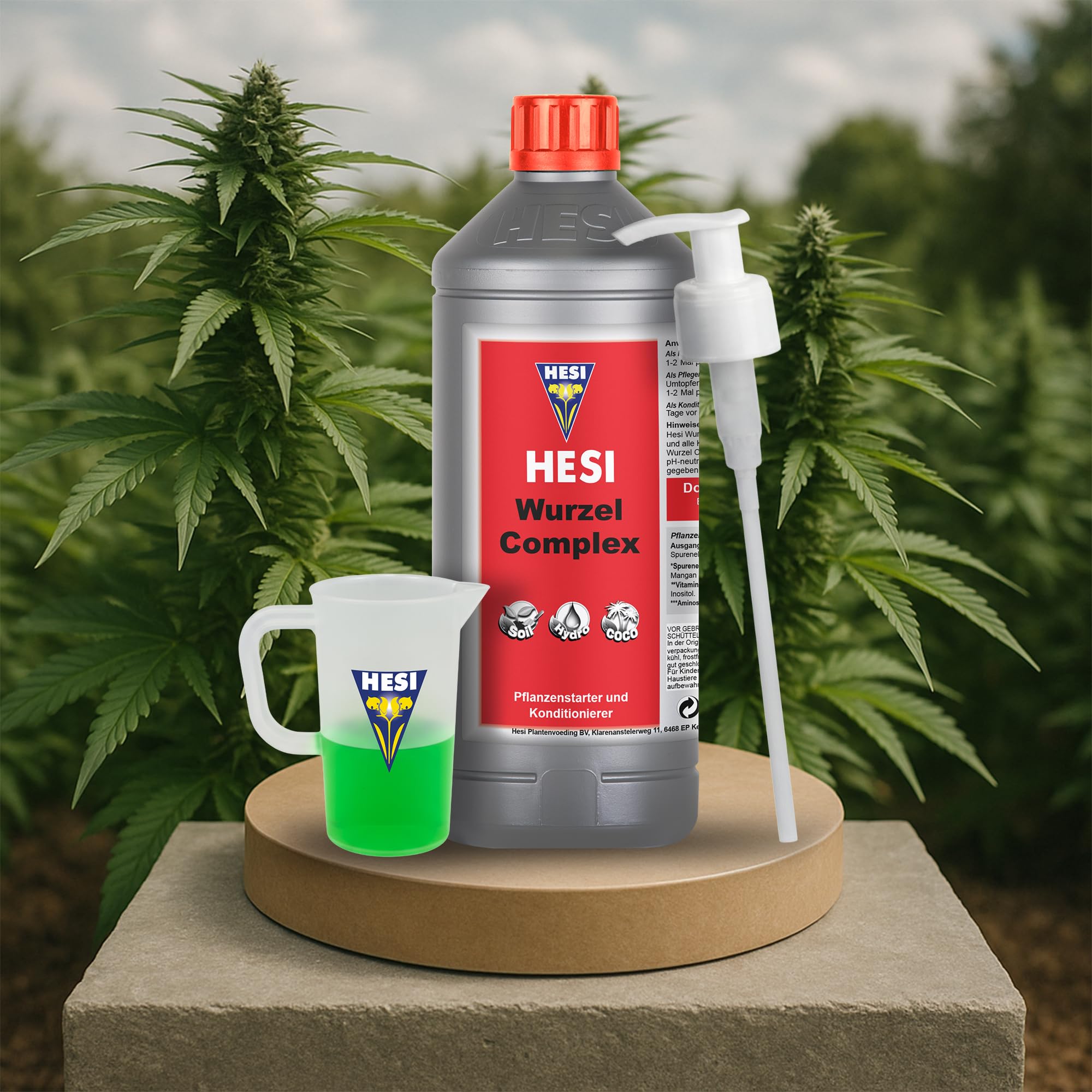 Hesi Root 1L mit Messbecher und Dosierpumpe – Wurzelkomplex als Wurzelstimulator für kräftige Pflanzenwurzeln