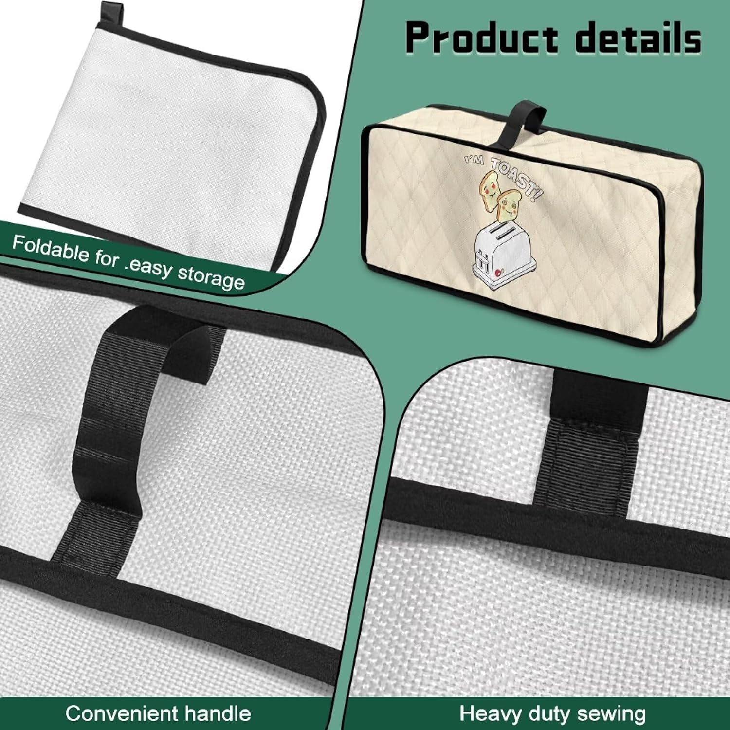 Toaster Cover 2 Slice Bread Slim Toaster Cover with Handle for Bakeware Reusable Kitchen Small Appliance Covers Cute Bread Print Bakeware Protector