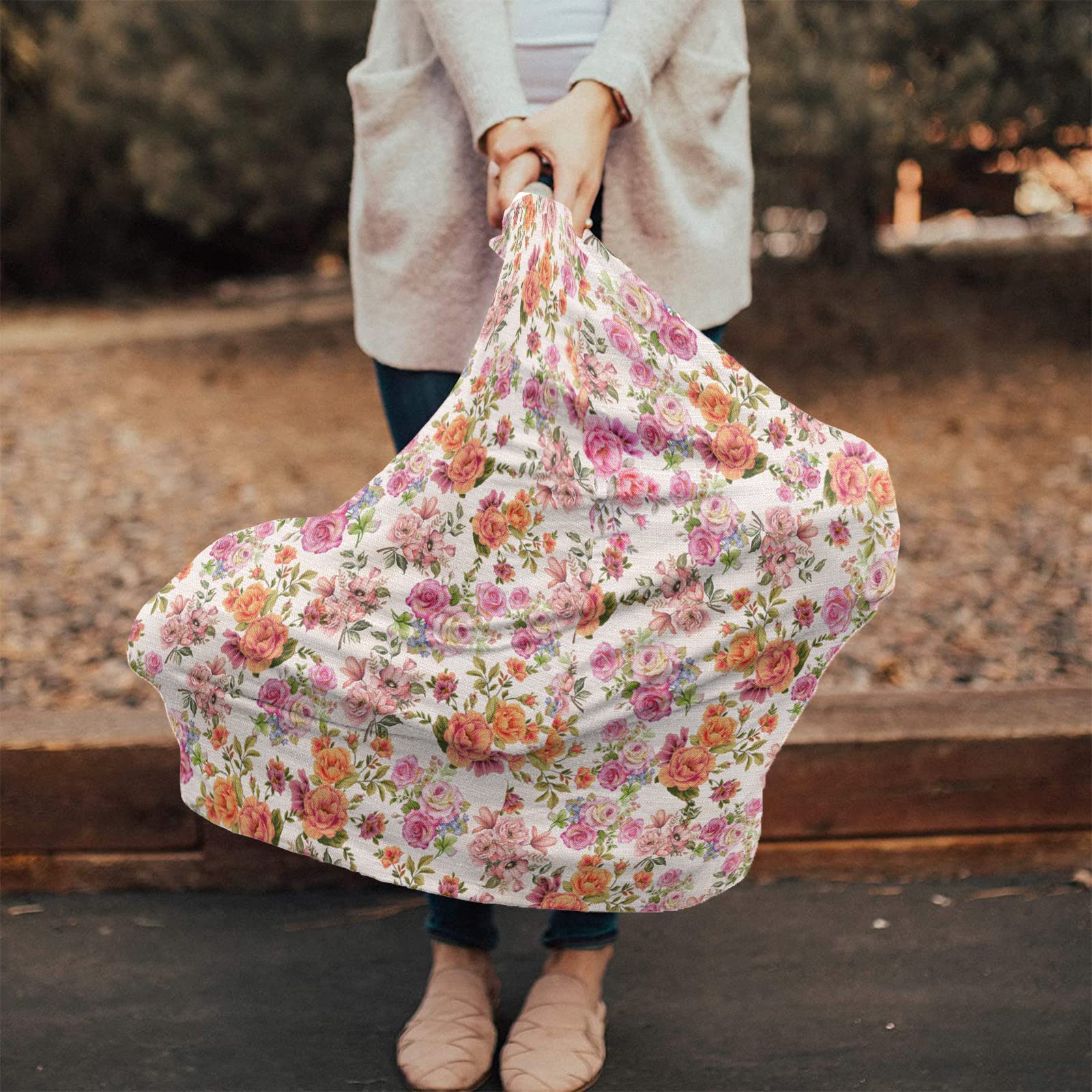 Nursing Cover for Breastfeeding Scarf, Floral Vintage Farmhouse Baby Car Covers Super Soft Multi Use for Canopy Shopping Cart Cover Blanket Stroller Cover
