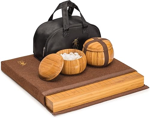 Miniatura 8 de Yellow Mountain Imports Bamboo - Juego de mesa reversible de 2 pulgadas, 19 x 19/13 x 13 pulgadas, con piedras de melamina convexas dobles y cuencos
