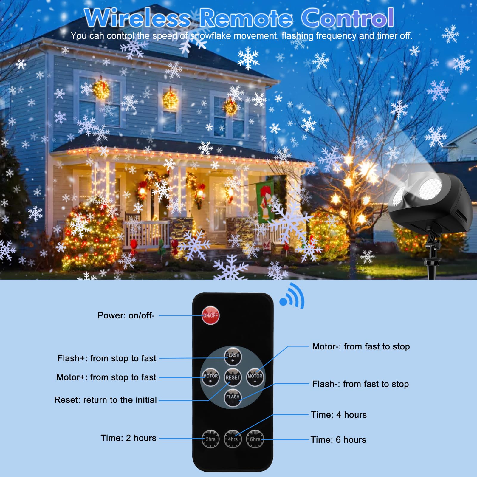 Proyector Luces Navidad, LED Proyector Copos de Nieve Lámpara de Proyección Navidad con Control Remoto, Impermeable IP65 Exterior y Interior, Decoración para Fiesta, Festivos, Navidad, Halloween