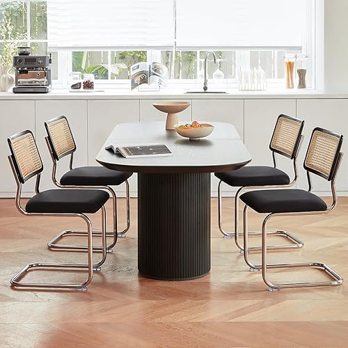 Miniatura 7 de GrandNoor Sillas de comedor de ratán, sillas de cocina modernas de madera de mediados de siglo, sillas de caña con respaldo de malla sin brazos,