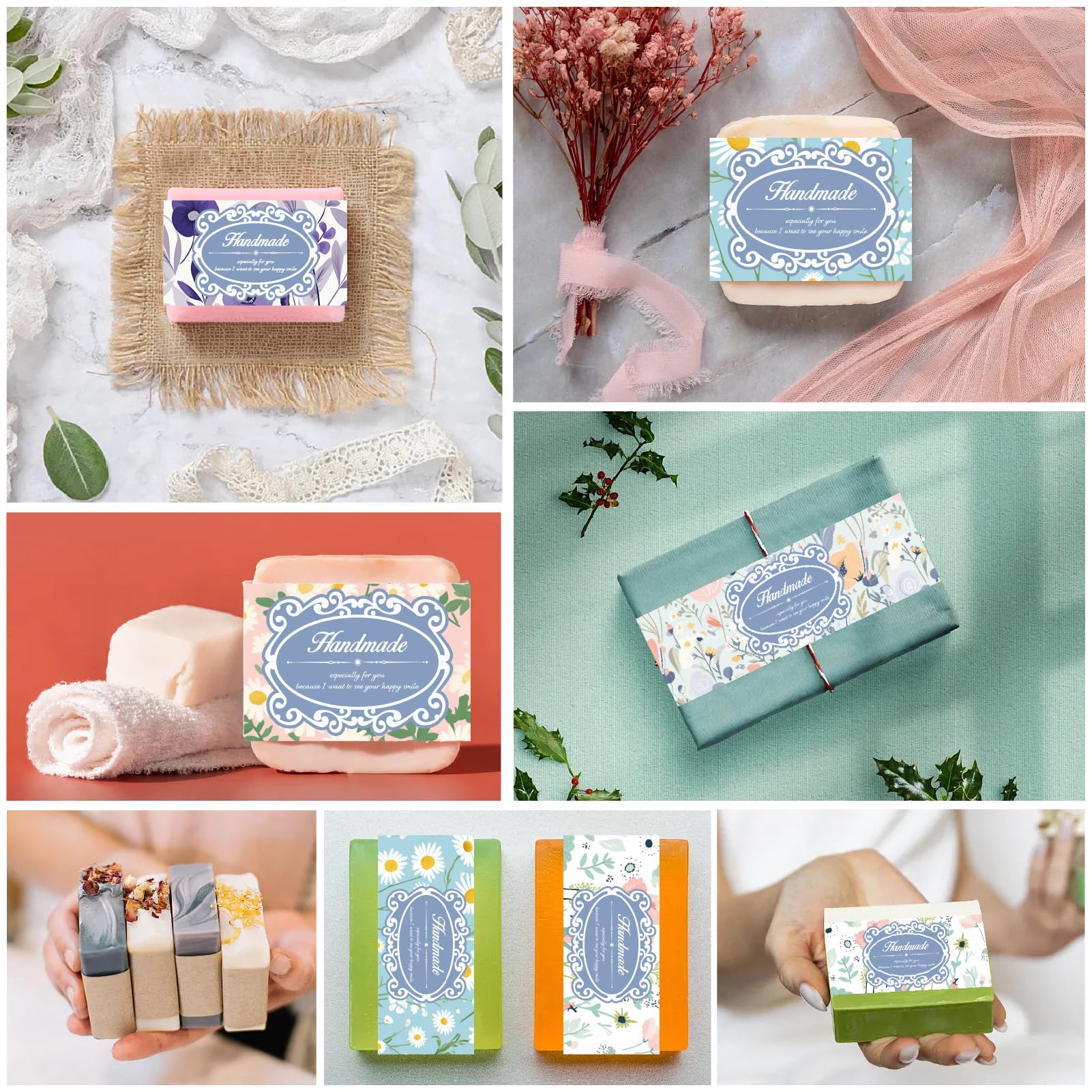 CREATCABIN 100 pz. Confezione Sapone 10 Stili Nastro Carta Sapone Motivo Floreale Vintage Etichette Verticali Sapone Fascette Forniture Imballaggio Saponette Fatte A Mano Confezioni Regalo 5x21cm