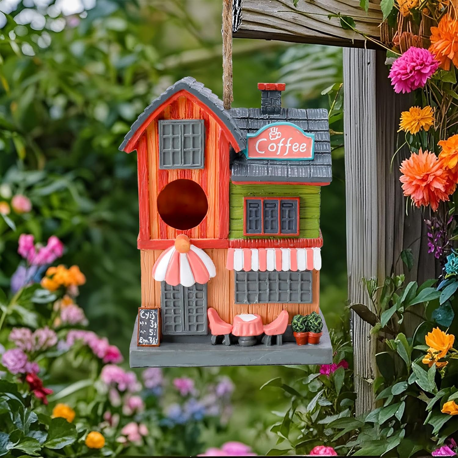 Yinns Bird House for Outside, Birdhouses for Outdoors Nesting, Decorative Coffee Store House Bird Houses for Yard Garden Decor, Water Proof