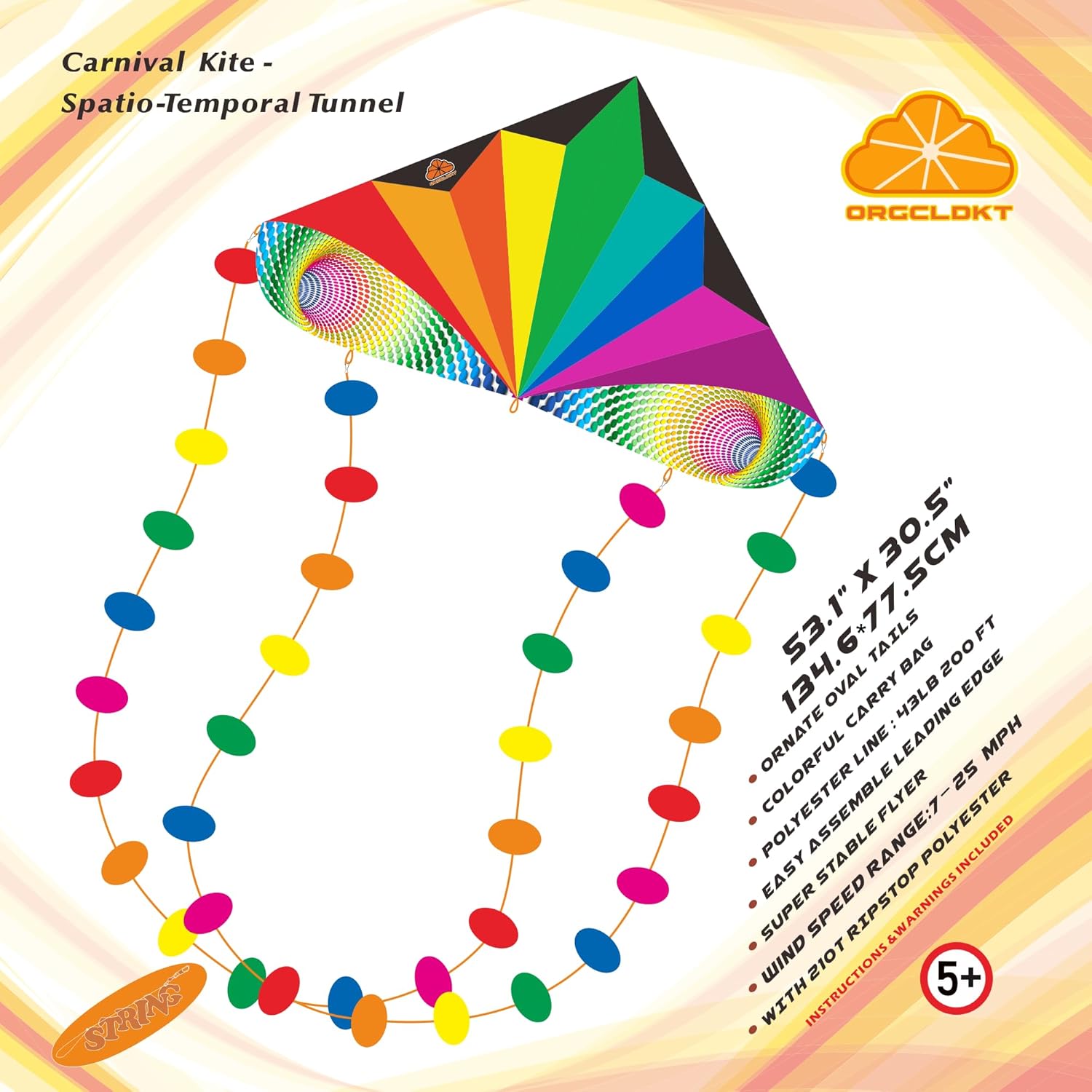 ORGCLDKT-Carnival Rainbow Delta Kite, Kites for Adults,Kids Ages 8-12,4-8,Boys Girls,Beach,Beginners. Easy to Fly. Theme Colour Printing Carry Bag, Star Tails, Oval Tails.