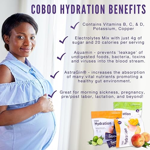 Miniatura 3 de CoBoo Mezcla de hidratación para mamás  20 cales, 0.18 onzas de azúcar, electrolitos, vitaminas, minerales marinos, gran sabor  14 varillas, sin
