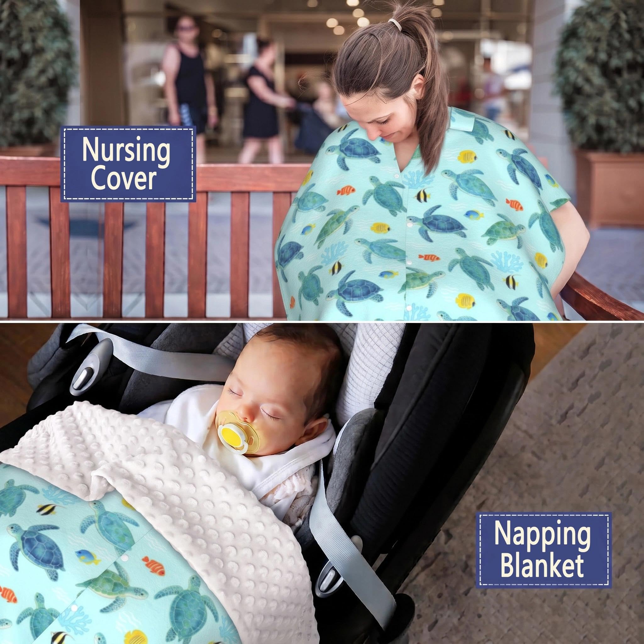Funda para asiento de coche de bebé con diseño de tortuga marina, cubierta de lactancia, cubierta de cochecito, cubierta de carrito de compras, regalo para niños y niñas