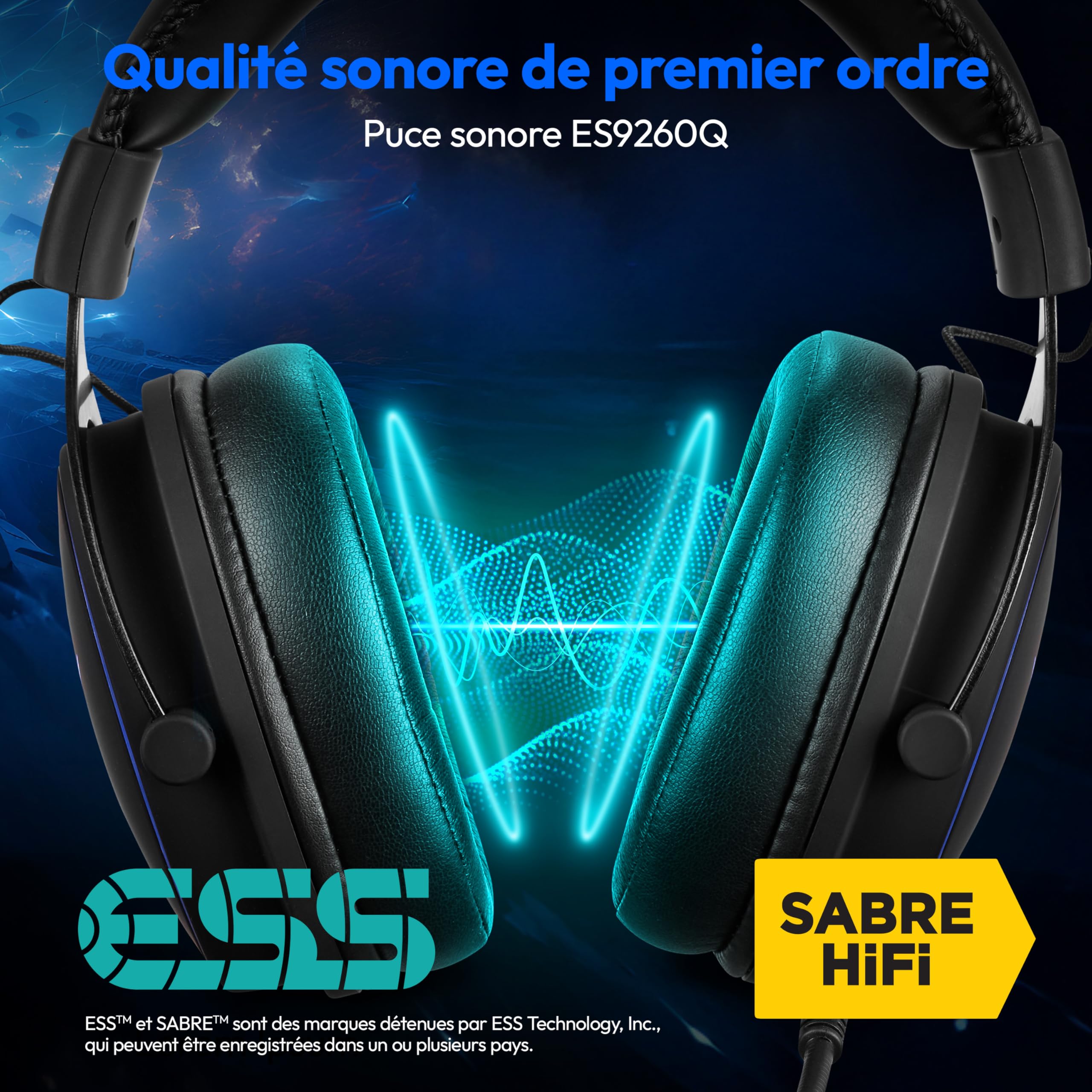 MEDION ERAZER Mage P20 Gaming Headset (câble de 240cm, Supra-auriculaire, Microphone Flexible & Amovible, télécommande, éclairage RGB, Audio 3,5mm, USB, ES9260Q Soundchip)