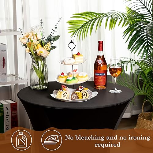 Miniatura 6 de Fundas de mesa de cóctel a granel de 24 x 43 pulgadas manteles elásticos redondos de elastano para bodas bares banquetes fiestas de cumpleaños negro
