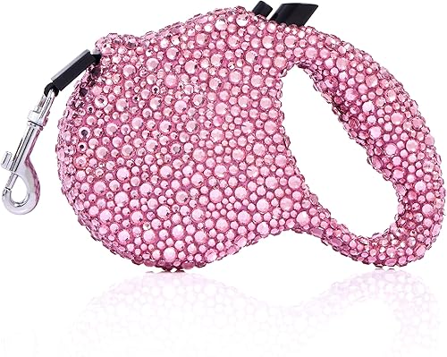 Correa retráctil brillante para perro, correa para caminar con diamantes de imitación rosa para perros pequeños y medianos, correa brillante para