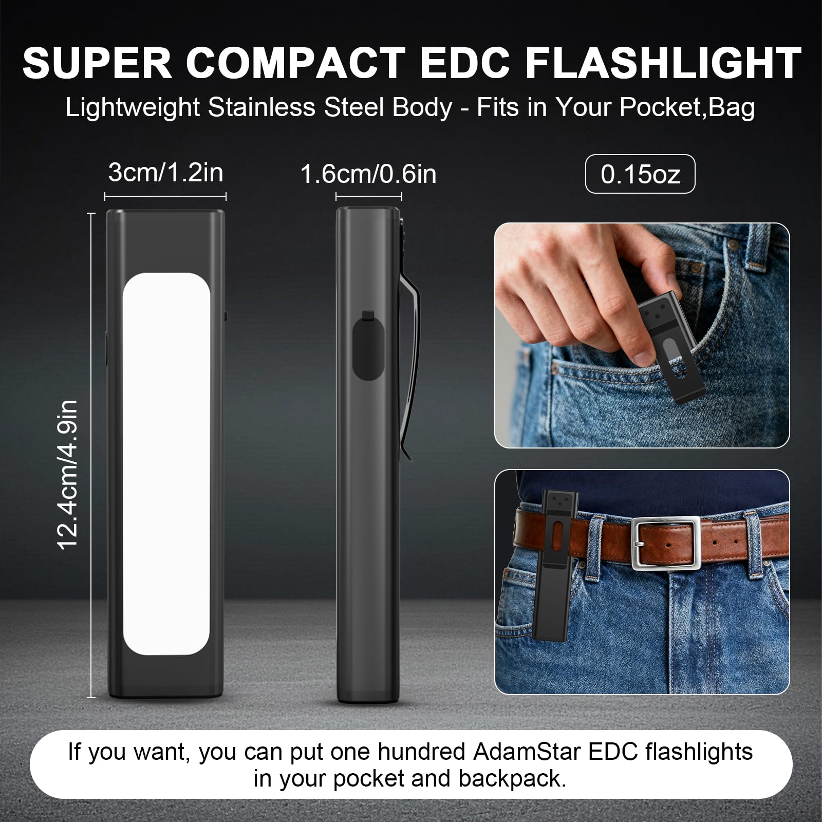 AdamStar Linterna plana recargable EDC, altos lúmenes con 9 modos, luz de trabajo magnética portátil con combo COB para trabajar, acampar (paquete de 2)