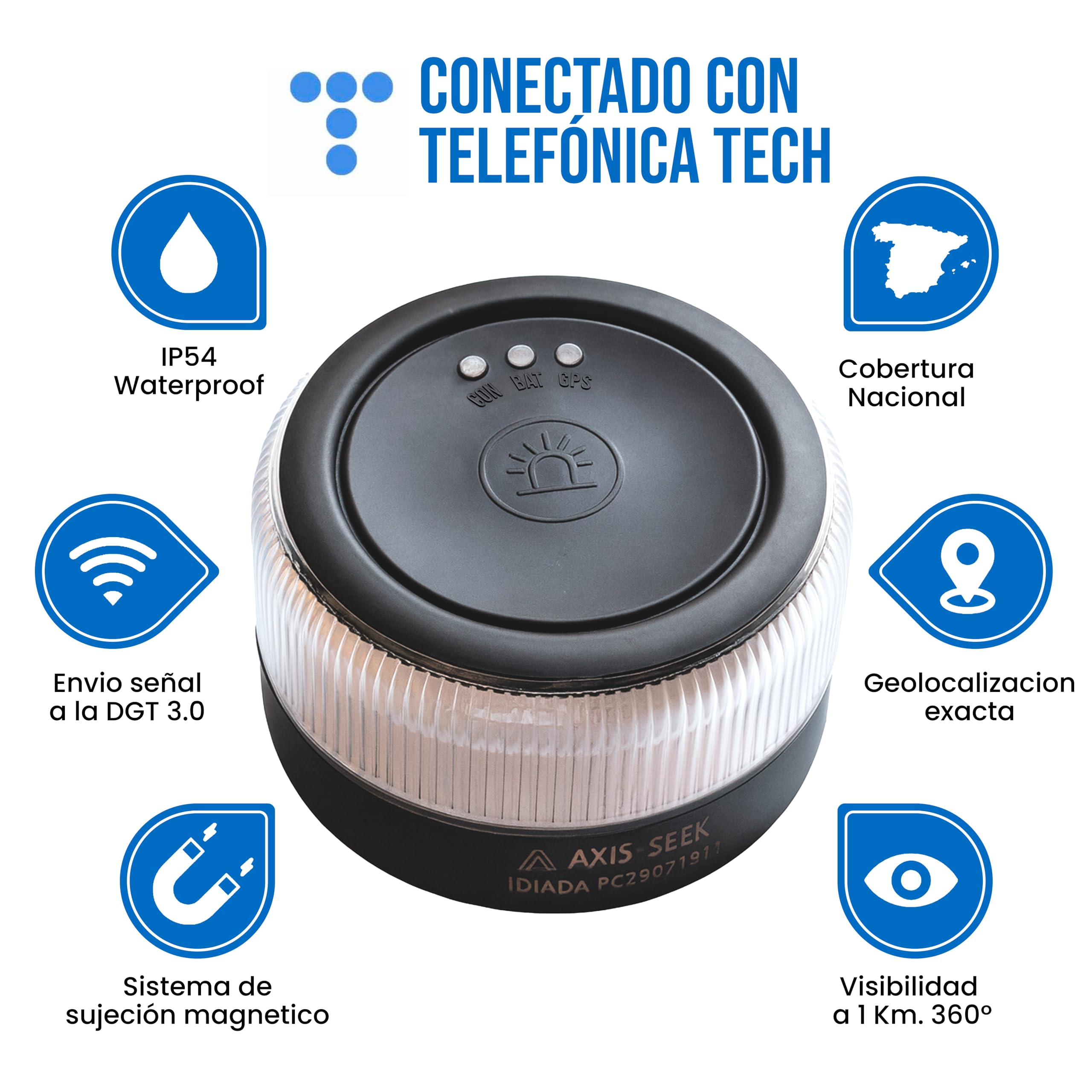 Baliza V16 Homologada por la DGT 3.0, Luz Emergencia LED con Geolocalizacion y con Pilas Incluidas, GPS y SIM