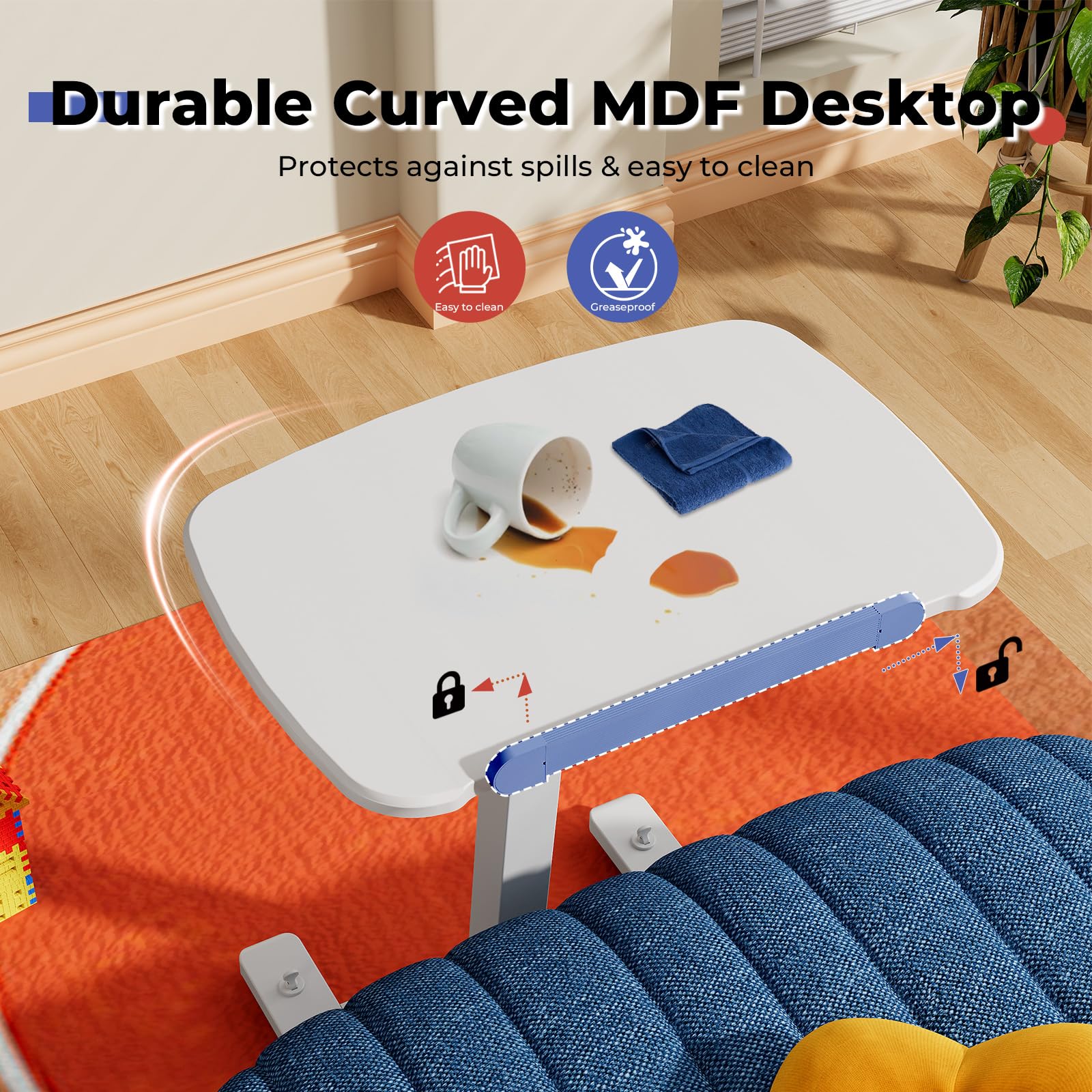 JOY worker Low Height Small Mobile Standing Desk for Couch Height Adjustable TV Tray Table with 90 Foldable — view 8