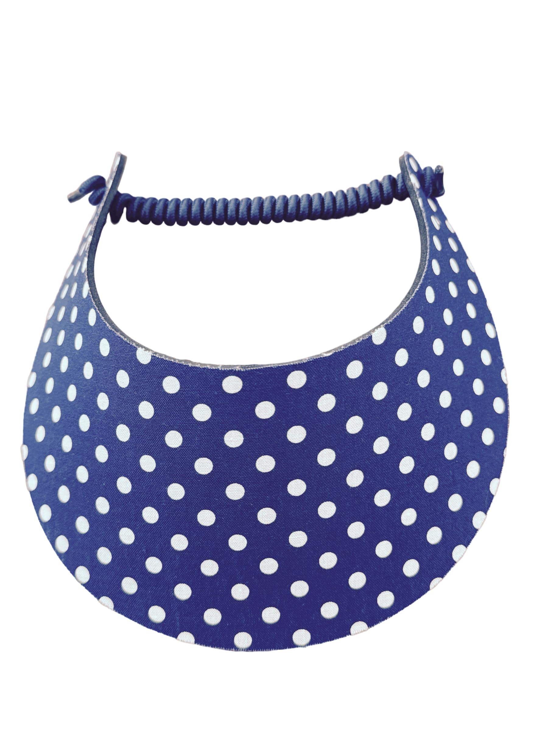 Pickleball - Fashion Fabric Foam Sun Visor for Women - The Sporty Look - Adjustable to Any Size Head - No Pressure & No Headache! | Navy w/White Dots