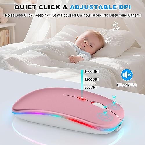 Miniatura 4 de Ratón inalámbrico LED Bluetooth para MacBook Air Pro Mac, iPad, mouse silencioso recargable con modo Jiggler, mouse portátil de diseño delgado para