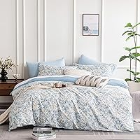 Vista 27 de Juego de funda de edredón de 100 % algodón, tamaño King, color azul océano reversible con cierre de botón, juego de ropa de cama azul marino