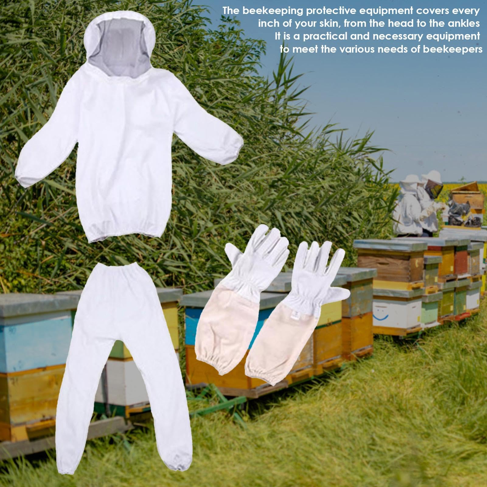 Traje de Apicultor Completo, Traje de Apicultura Profesional con Guantes, Gorro de Apicultor con Velo, Ropa Apicultura Transpirable Traje Abejas Chaqueta Pantalones Sombrero Apicultor Hombres Mujer