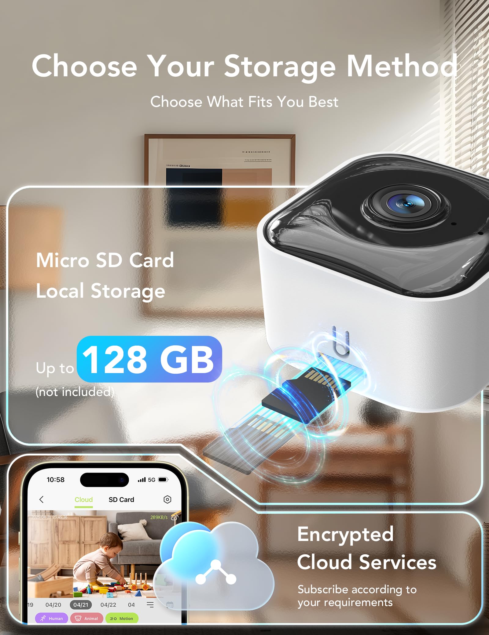 GNCC 2K 3MP Telecamera WIFI Interno Supporta 2.4G/5G WiFi, Videocamera Sorveglianza Interno Wifi, Mini Camera, Visione Notturna a Infrarossi, Rilevamento del Movimento e Citofono Bidirezionale, Kit 2