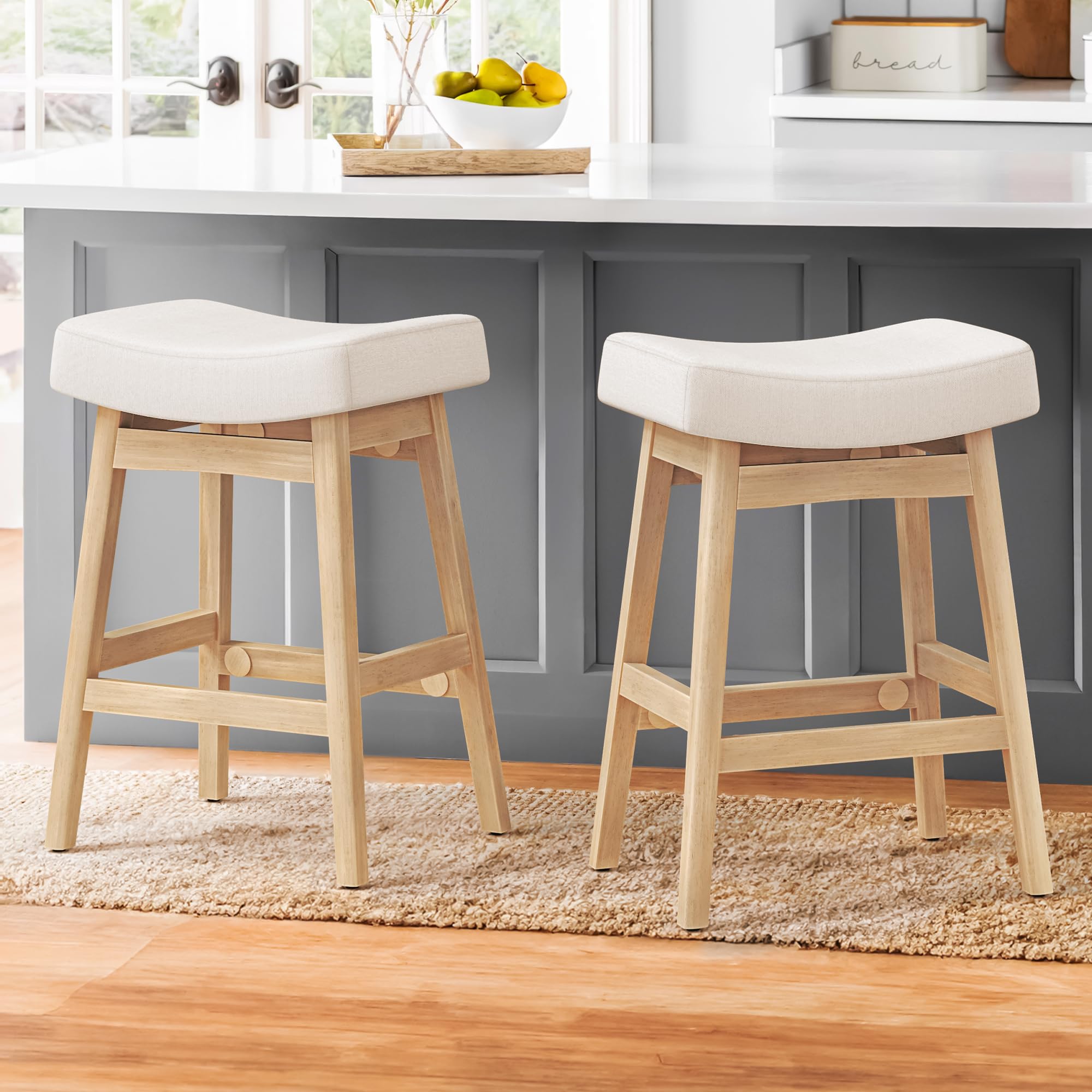 Cozyman Bar Stools Set of 2 Beige Fabric