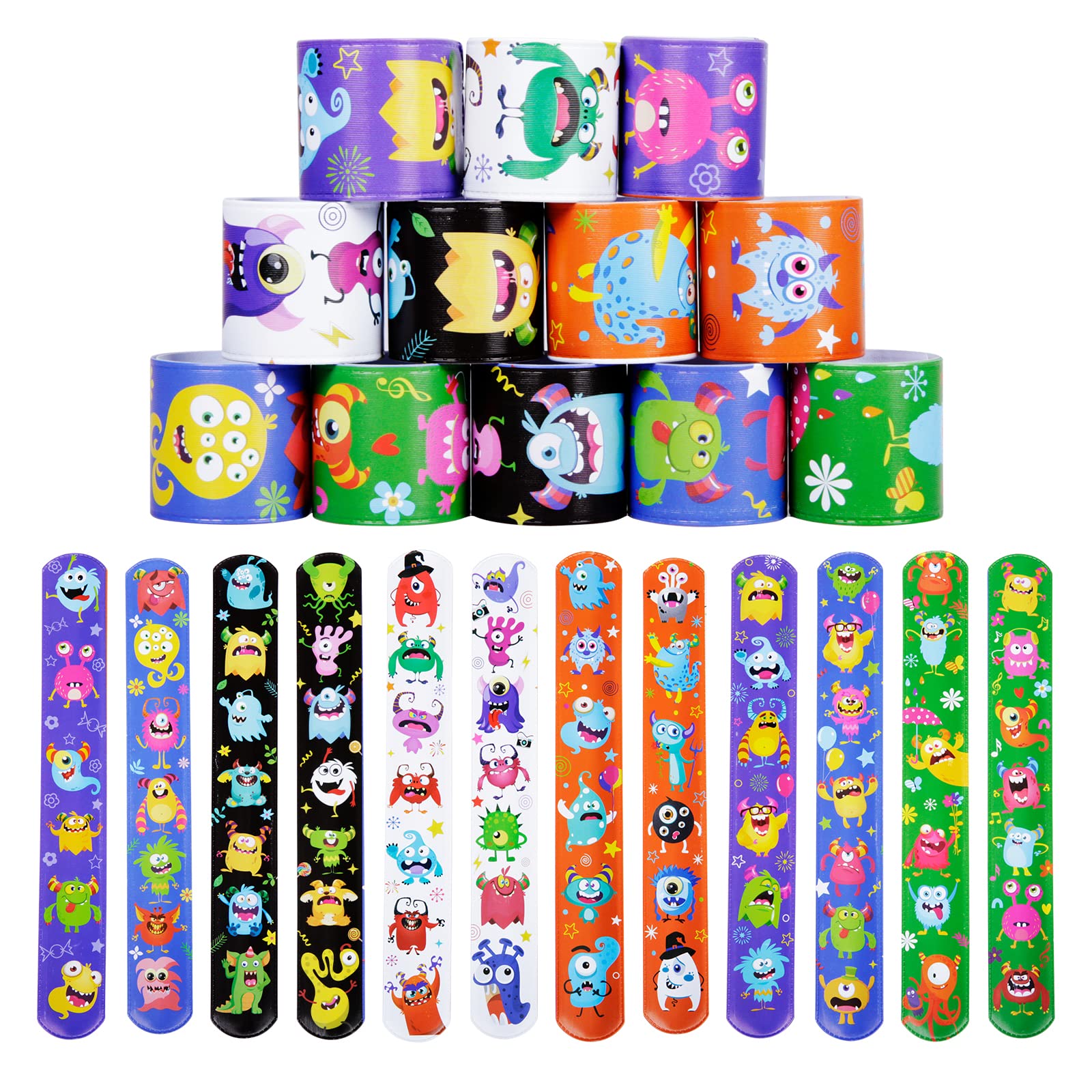 MENGON 24 Pcs Monster Slap Bands Kids Snap Bracelets Party WristBands for Children Party Bag Fillers Cosplay Costume Party Boys Girls Gift