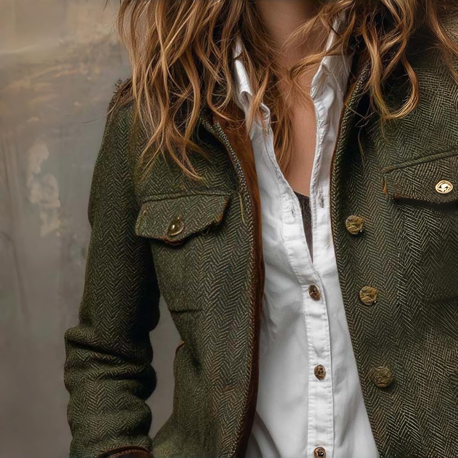 Tweed Blazer Women's Vintage Tweed Blazer with Velvet Trim, Structured Blazers Spring Work Dressy Business Casual Coat - Image 5