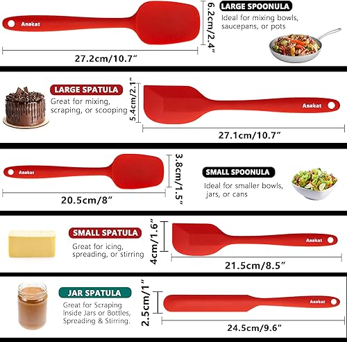 Miniatura 6 de Anaeat Juego de 5 espátulas de silicona  Diseño de una pieza sin costuras  Espátulas de goma antiadherentes sin BPA raspador de cocina flexible para