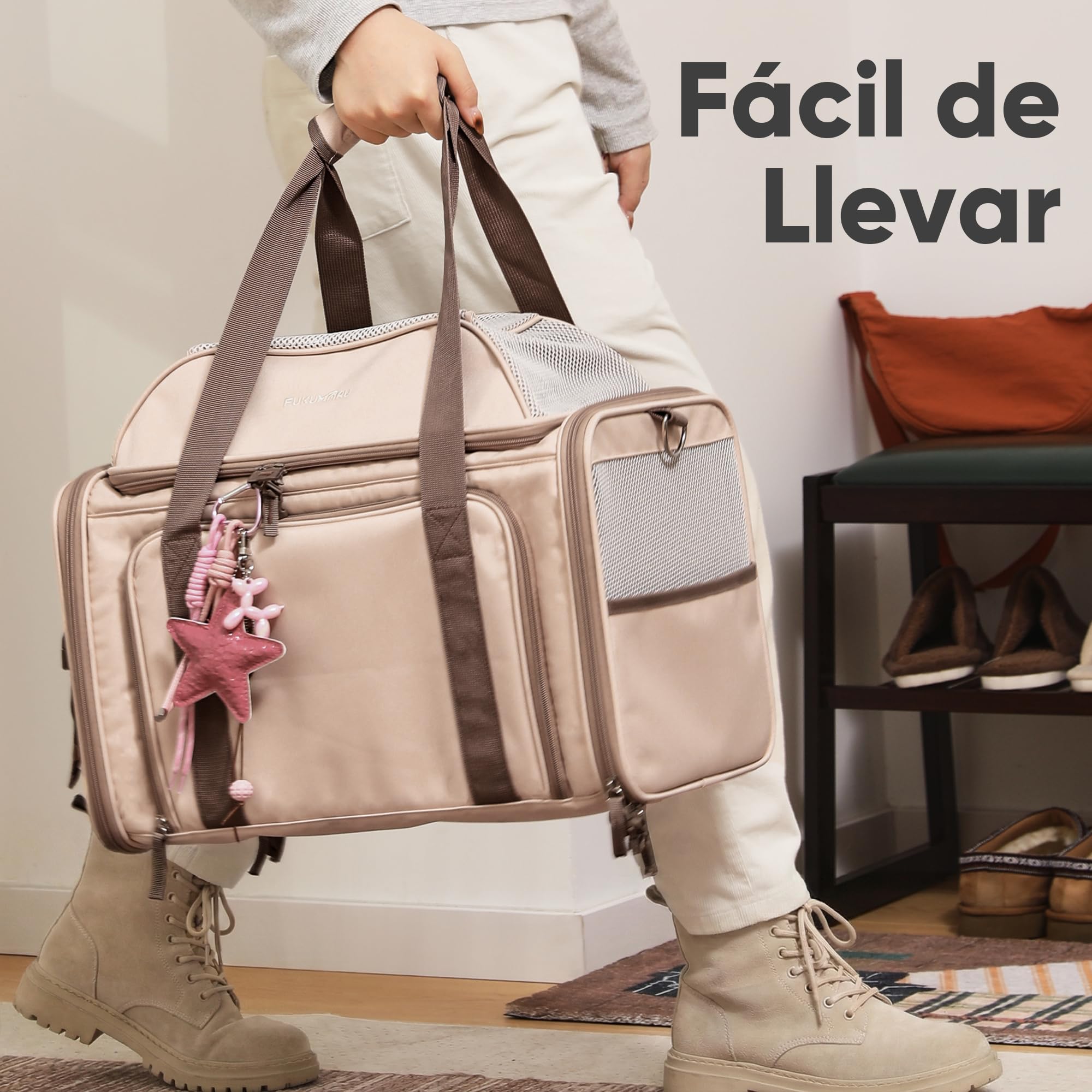 FUKUMARU Transportador expandible para Gatos, 46 x 30 x 28 cm, Suave transportador de Perros Aprobado por aerolíneas, transportador Duradero para Perros pequeños con Malla antiarañazos, Rosa