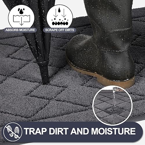 Miniatura 3 de REFETONE Dirt Trapper Tapete para Puerta de 24" x 36", Tapete Lavable para Interiores con Respaldo de Goma Antideslizante, Resistente a la Suciedad