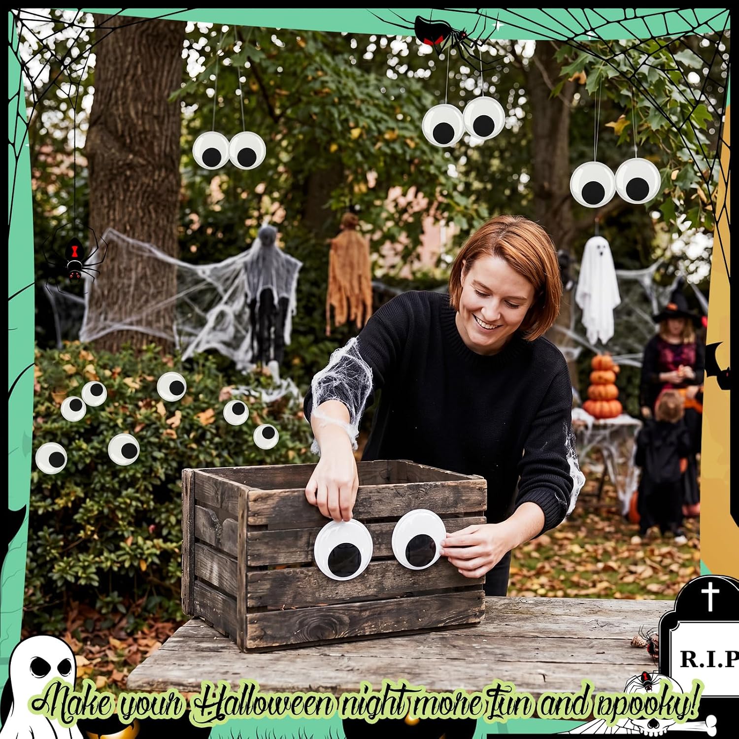 Bucherry 20 Pcs Wiggle Googly Eyes with Self Adhesive and Twisted Rope Large Plastic Spooky Eyes for DIY Crafts Shrubs Halloween Party Decoration, 7.09", 5.91", 3.94", 2.36", 0.79"