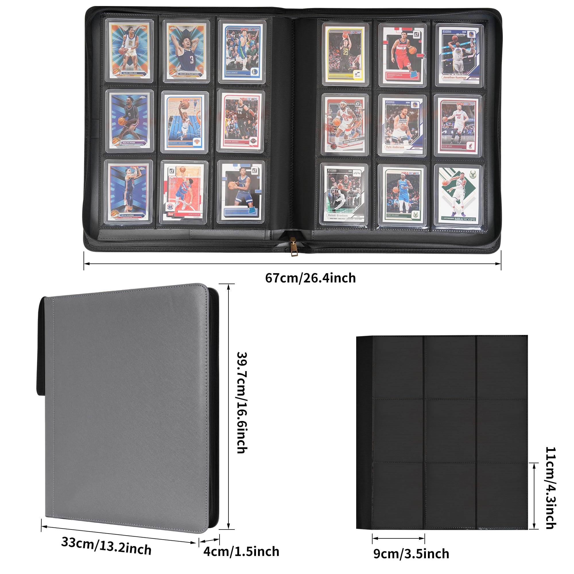 Wonderpool Toploader Binder Trading Card Album Storage 9 Pocket - 360 Side Loading Holds Toploaders with Extra Interior Pockets - Image 4