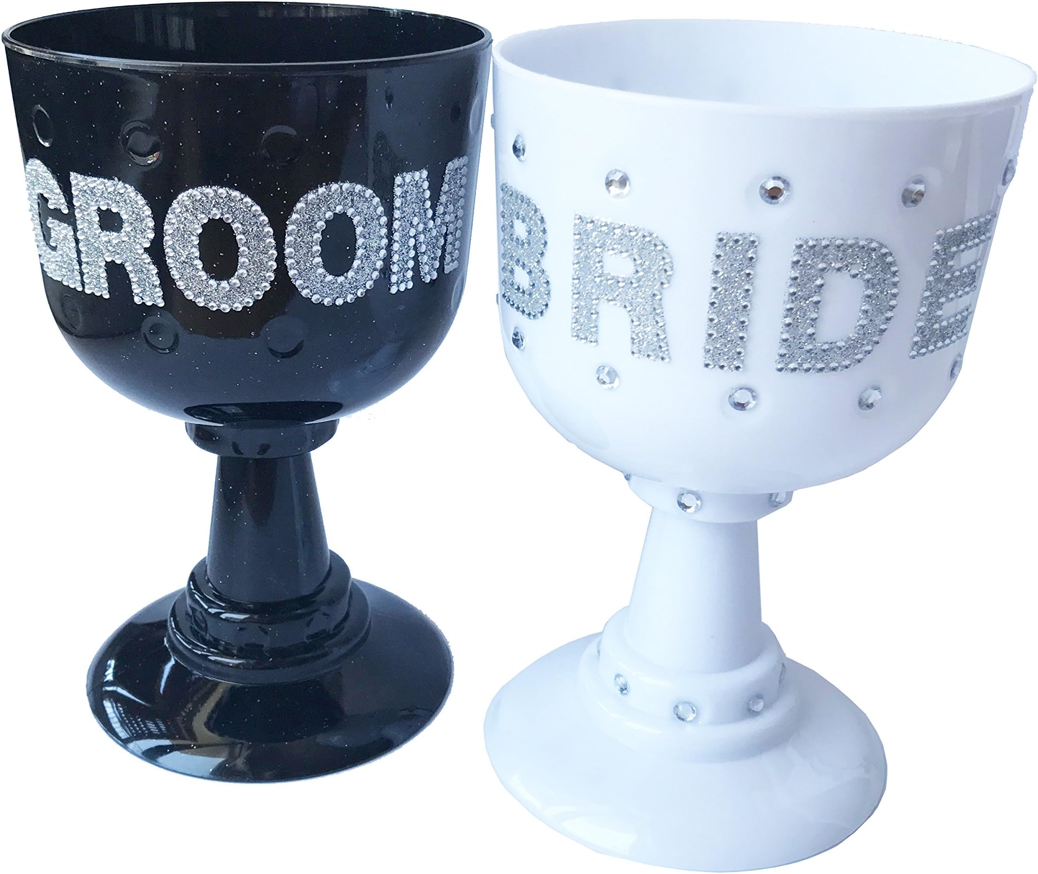 Forum Novelties Plastic Bride & Groom Party Goblet For Bachelor & Bachelorette Party (Set of 2, White & Black)