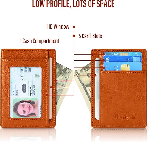 Miniatura 73 de Travelambo billetera mediana y minimalista de cuero para bolsillo frontal, con bloqueo de interferencia de radiofrecuencia, Verde, Minimalista