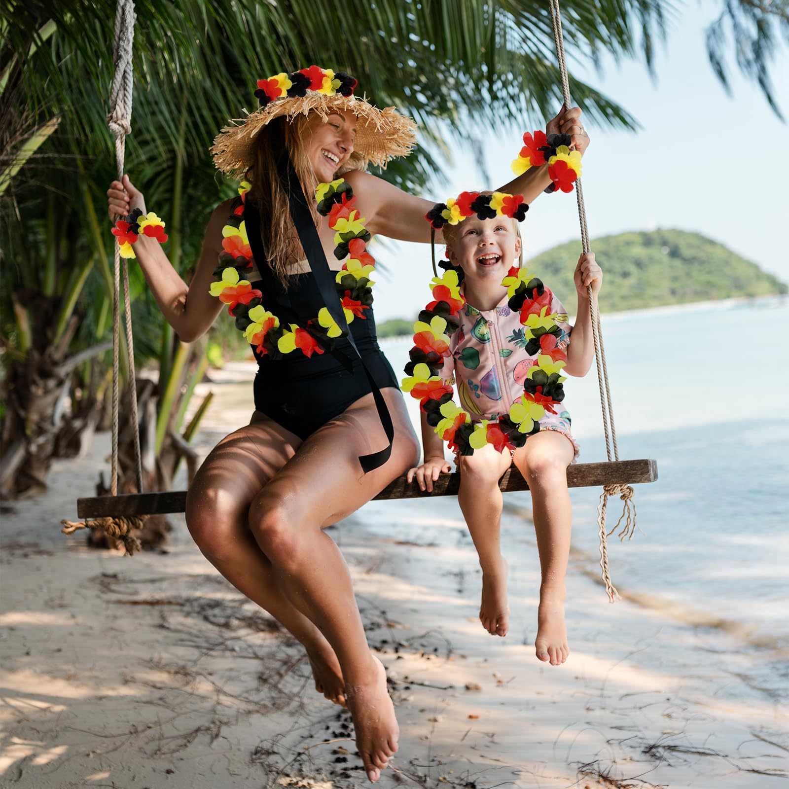 Simsky Lot de 20 Colliers de Fleurs pour Fans de l'Allemagne : 5 Chaînes Hawaïennes, 5 Bandeaux, 10 Bracelets en Noir, Rouge et Jaune