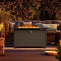Vista 8 de Domi - Mesa de mimbre para fogata de gas propano de 43 pulgadas, 50,000 BTU con certificación CSA con mesa de aluminio similar a la madera