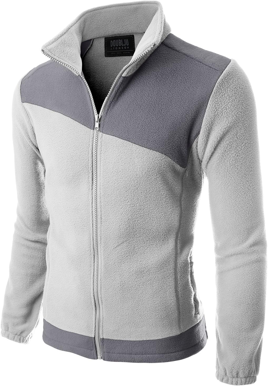 Doublju Mens Long Sleeve Colorblocked Fleece Zip-Up Jacket LIGHTGRAYGRAY 3XL