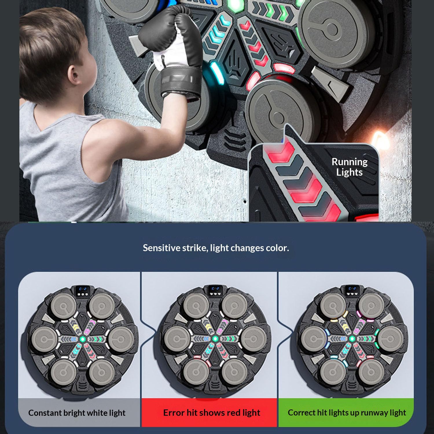 Macchina da boxe musicale, gioco intelligente da parete Bluetooth con guantoni da boxe, velocità e modalità di conteggio regolabili, attrezzatura da palestra per bambini, macchina da boxe per