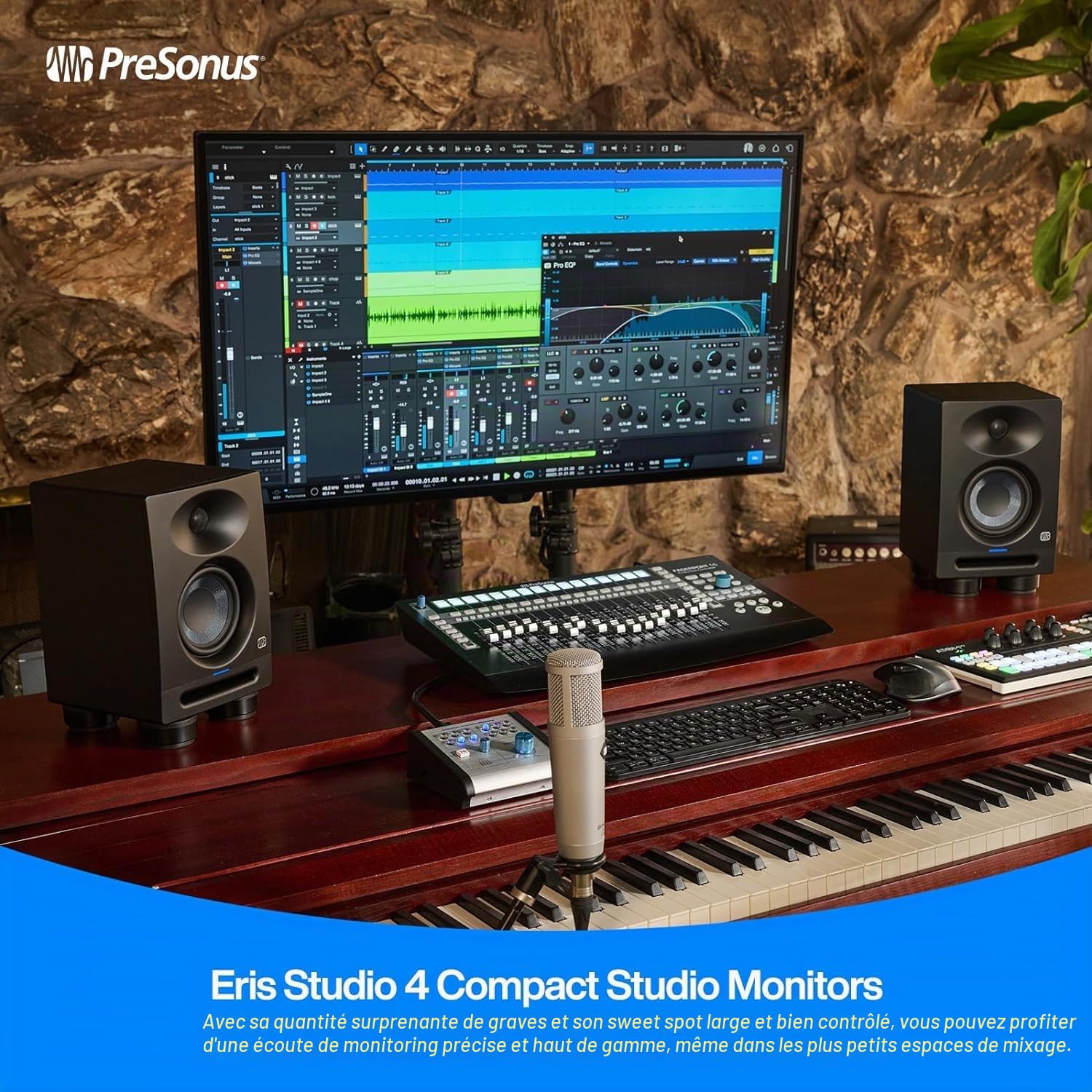 PreSonus Eris Studio 5 Enceintes actives Monitor-Box 1 paire + support Keepdrum