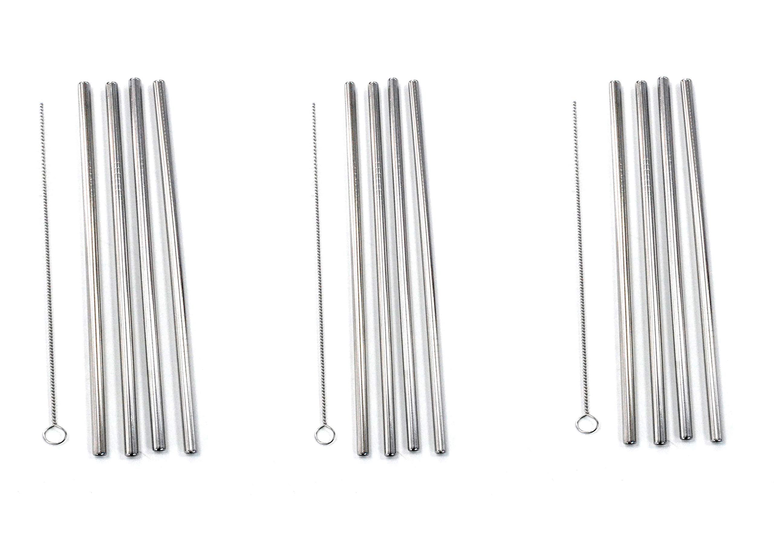 4/8/12 - METAL STAINLESS STEEL DRINKS STRAW REUSABLE FOR ALL PARTIES BAR/HOME WITH STRAW CLEANER PACK OF 12 Straight Design