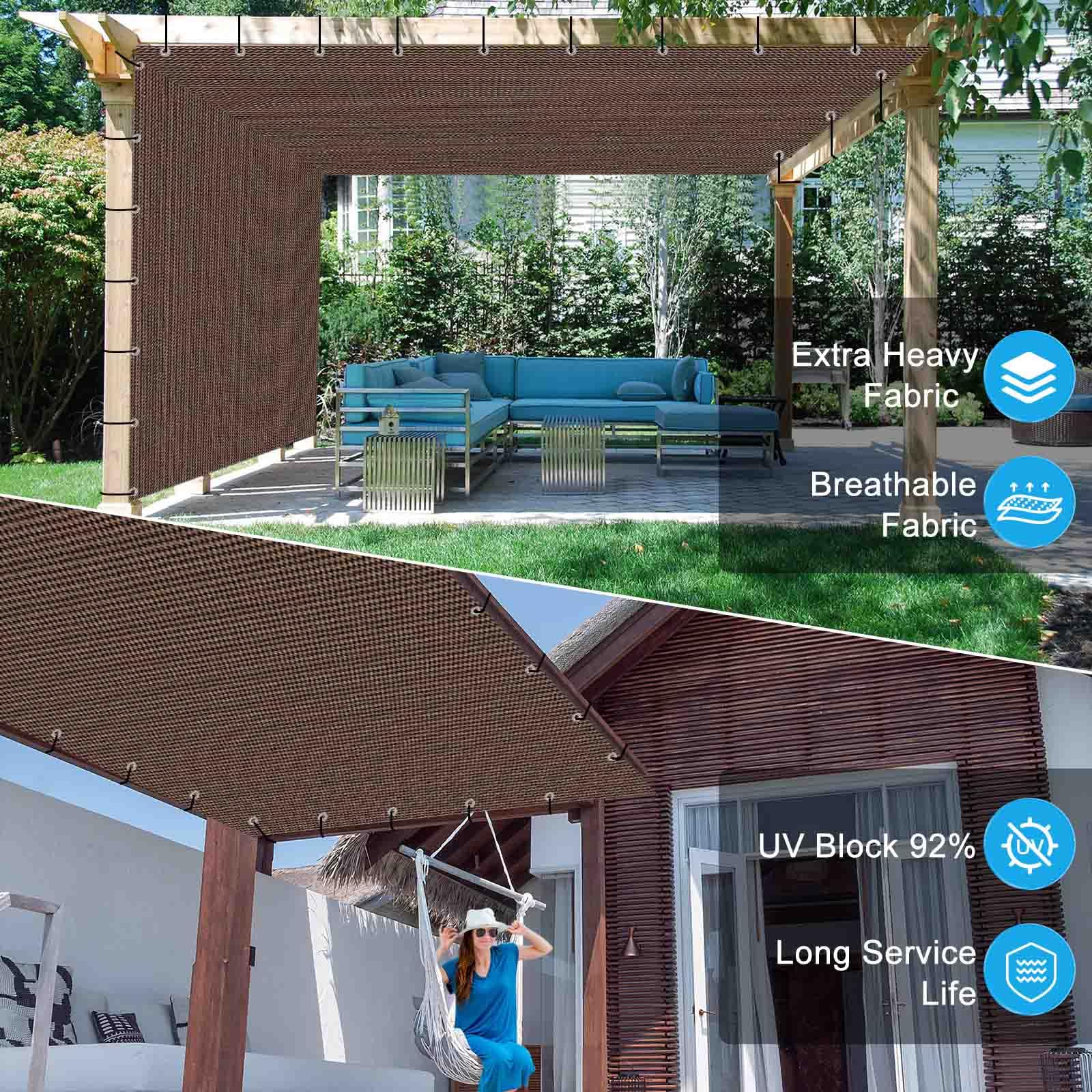 IVYSUN 92 percent Pergola Shade Cloth,Sun Shade Fabric with Stainless Steel Reinforced Grommets for Shade Covers, Patios, Decks, and Backyards(Mocha Brown,6x8 foot)