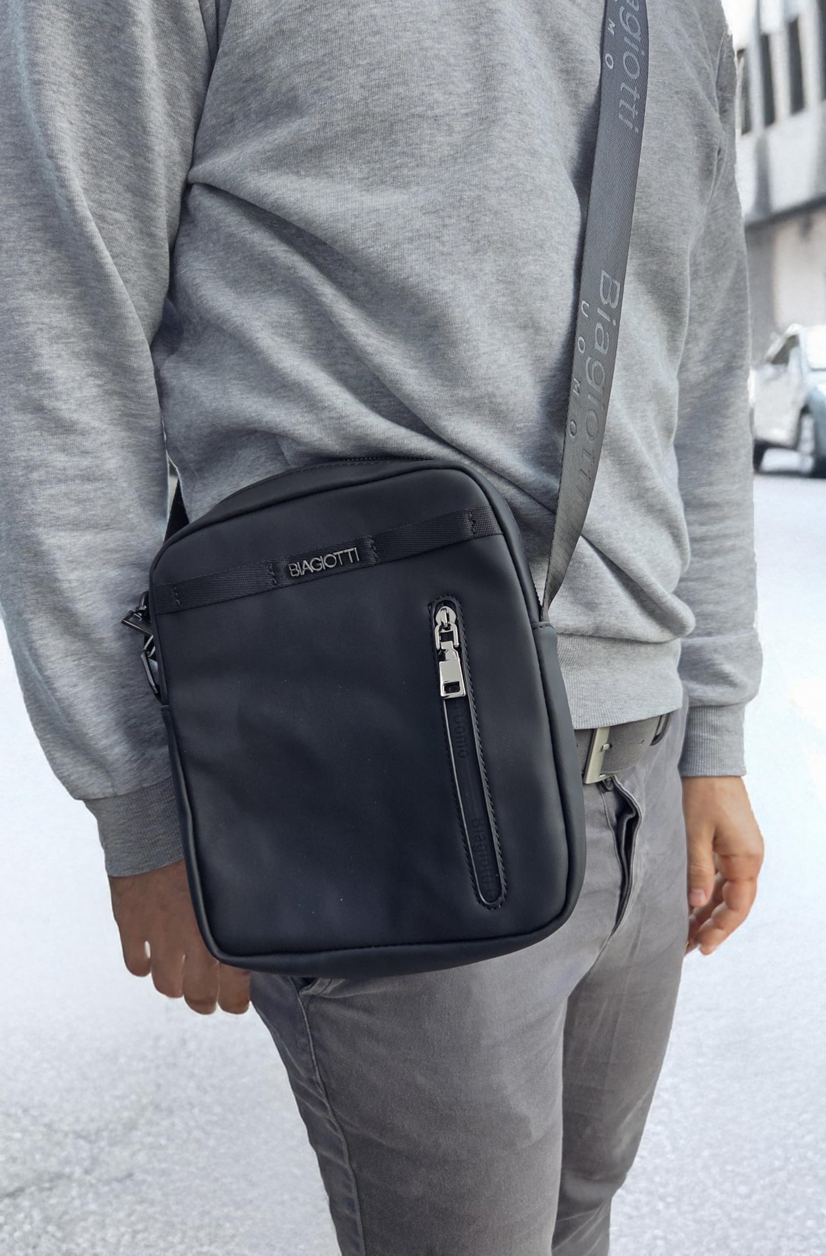 Biagiotti Uomo Set 3 pezzi con Zaino porta PC, Pochette e Borsello Uomo, In PU Impermeabile, Casual Elegante