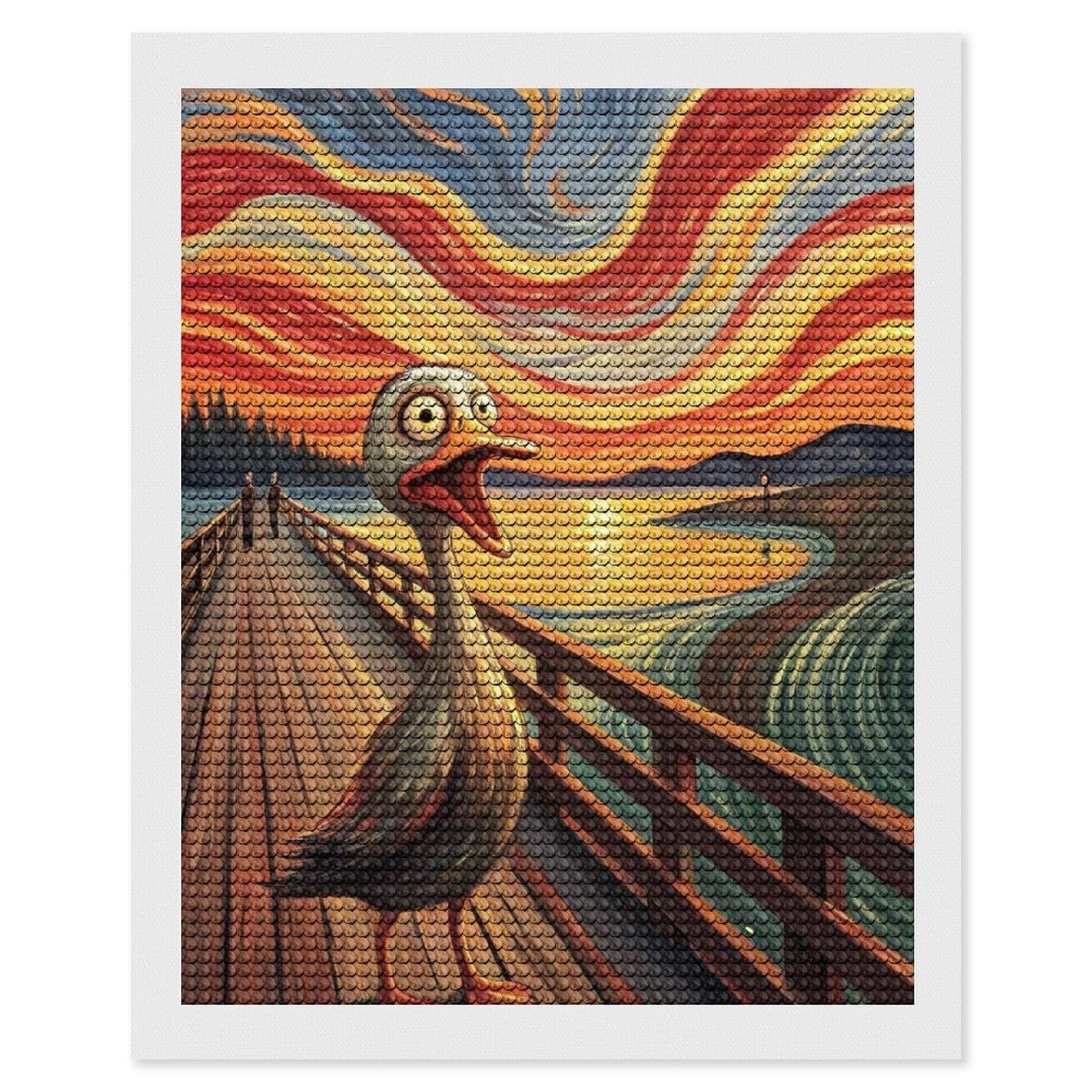 Junmoney Screaming Duck on A Bridge Diamond Art Canvas 16"x20", for Adults, Mindful Craft Activity, Modern Decor, Christmas Gift, Full Kit Included