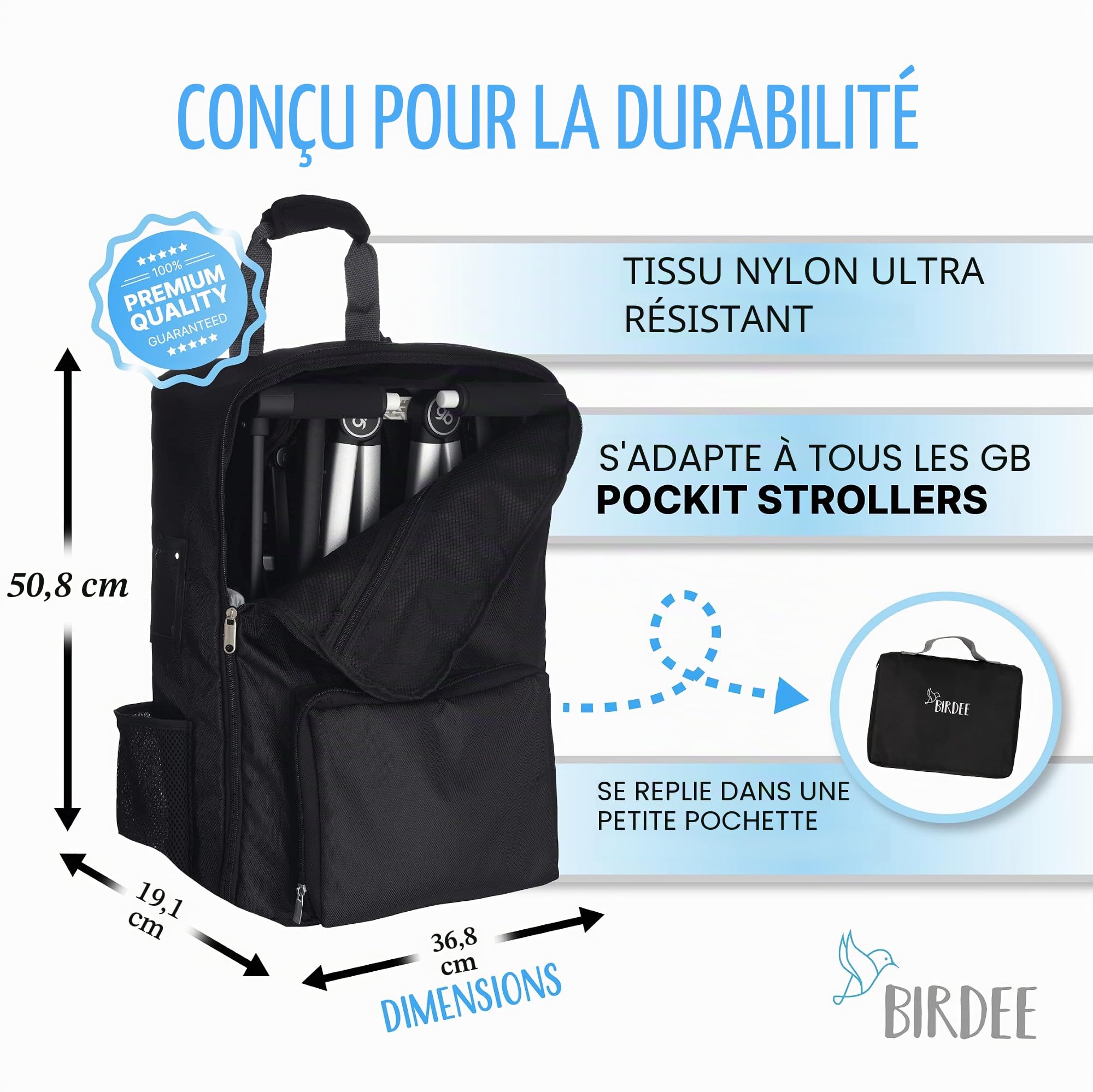 Birdee Sac de Voyage Pliable pour Poussette Compatible avec Toutes Les poussettes GB Pockit Sac à Dos Durable pour Voyage en Avion, Noir, Sac à Dos, Compatible, Voyage, Unique