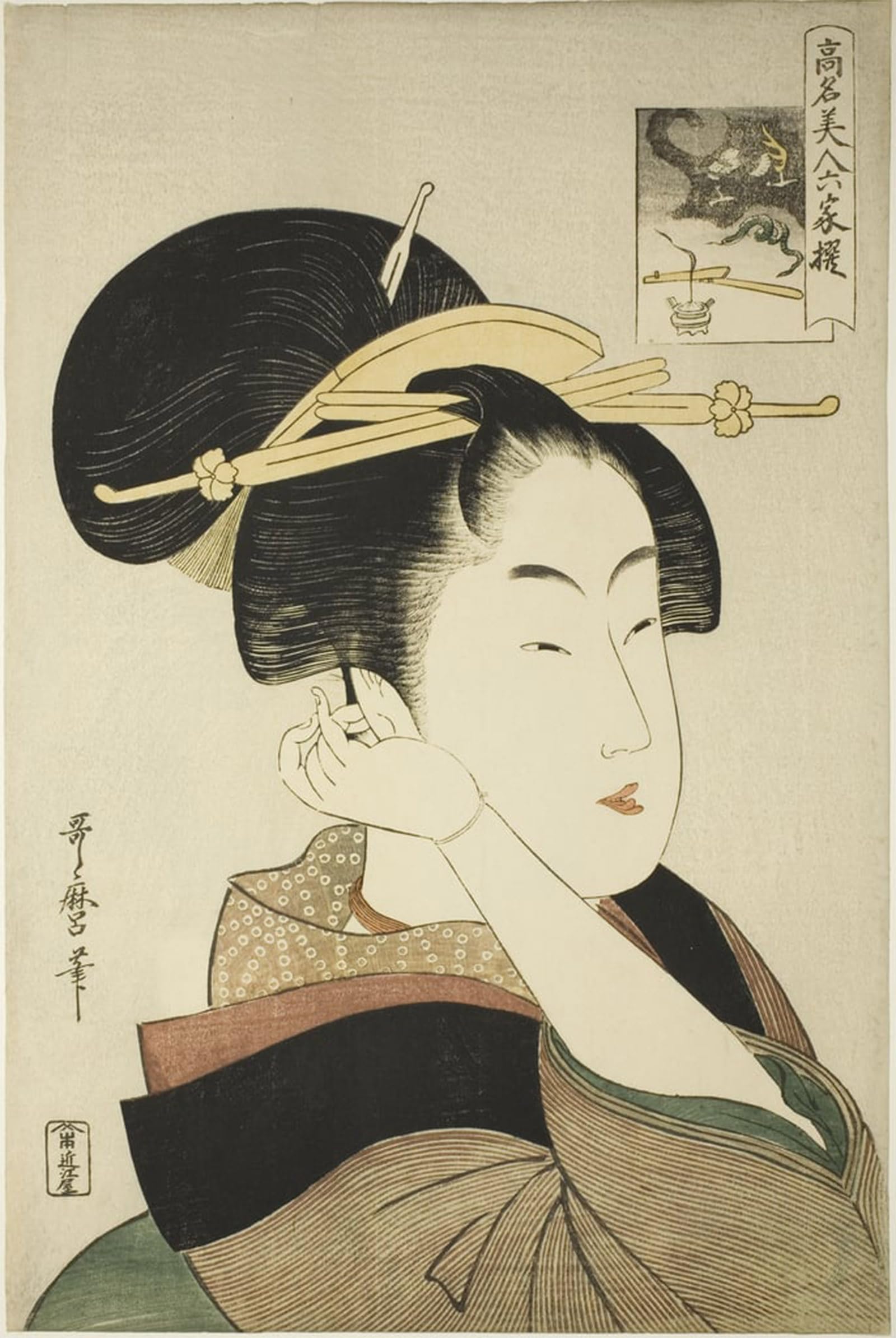 POSTERIIk Vintage Art Print Images Pictures Print Beauty with a Hand Towel by Kitagawa Utamaro Modern Colour Posters for Office Home Decor 60x90cm