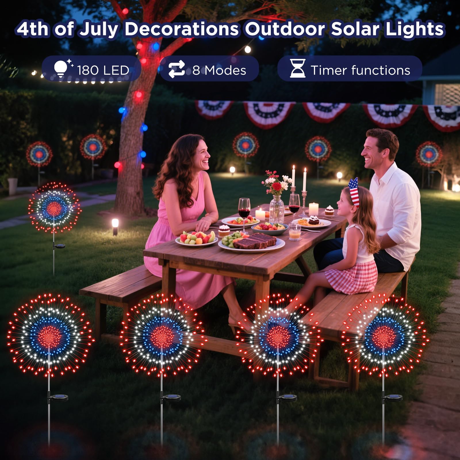 July In Led 4th Of July Solar Firework Lights With 180 LEDs 4th Of July Solar ...