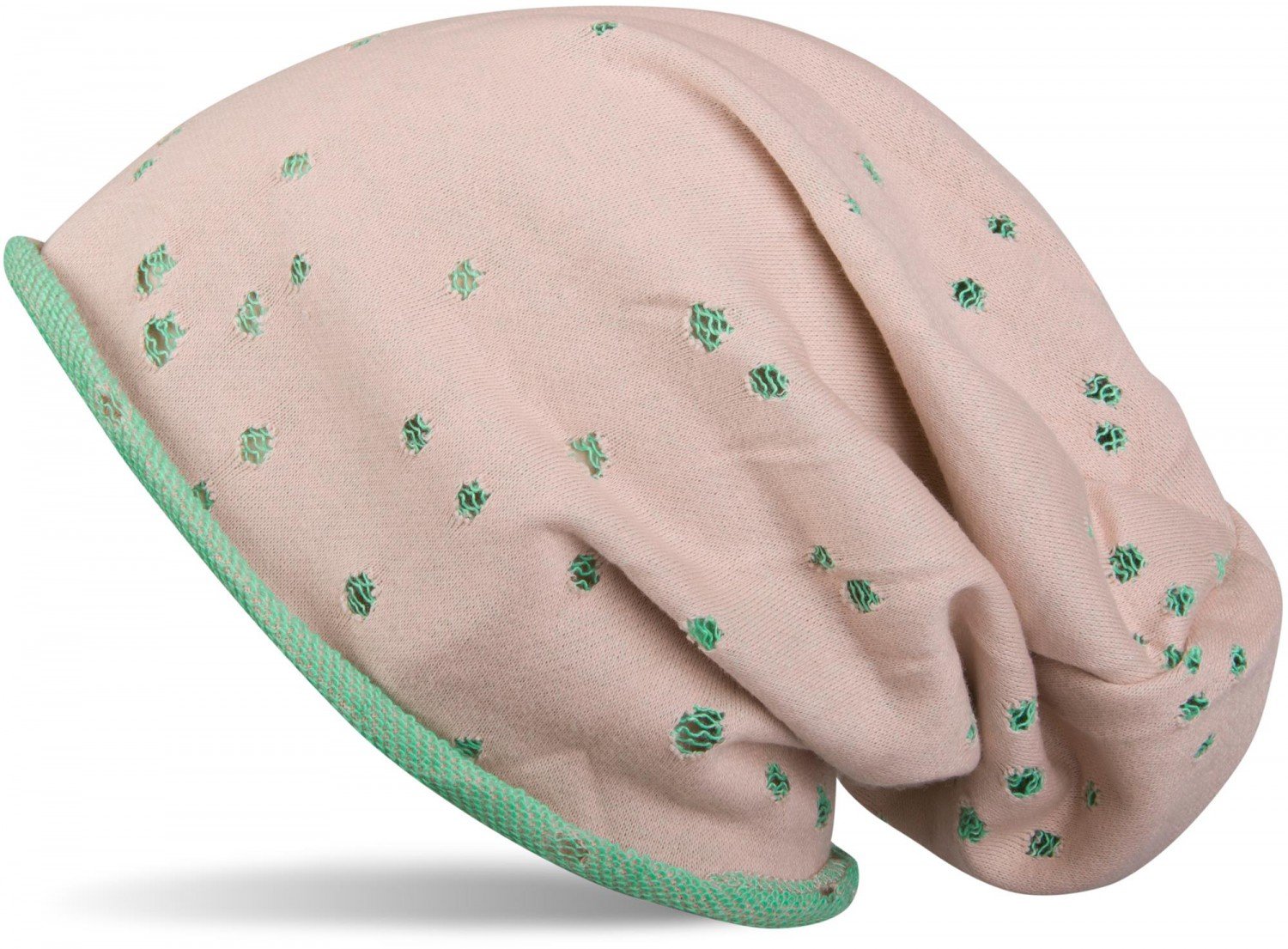 styleBREAKER Vintage Slouch Beanie, Perforated and with Rolled Cuff, Unisex 04024052, Colour:Apricot-Mint