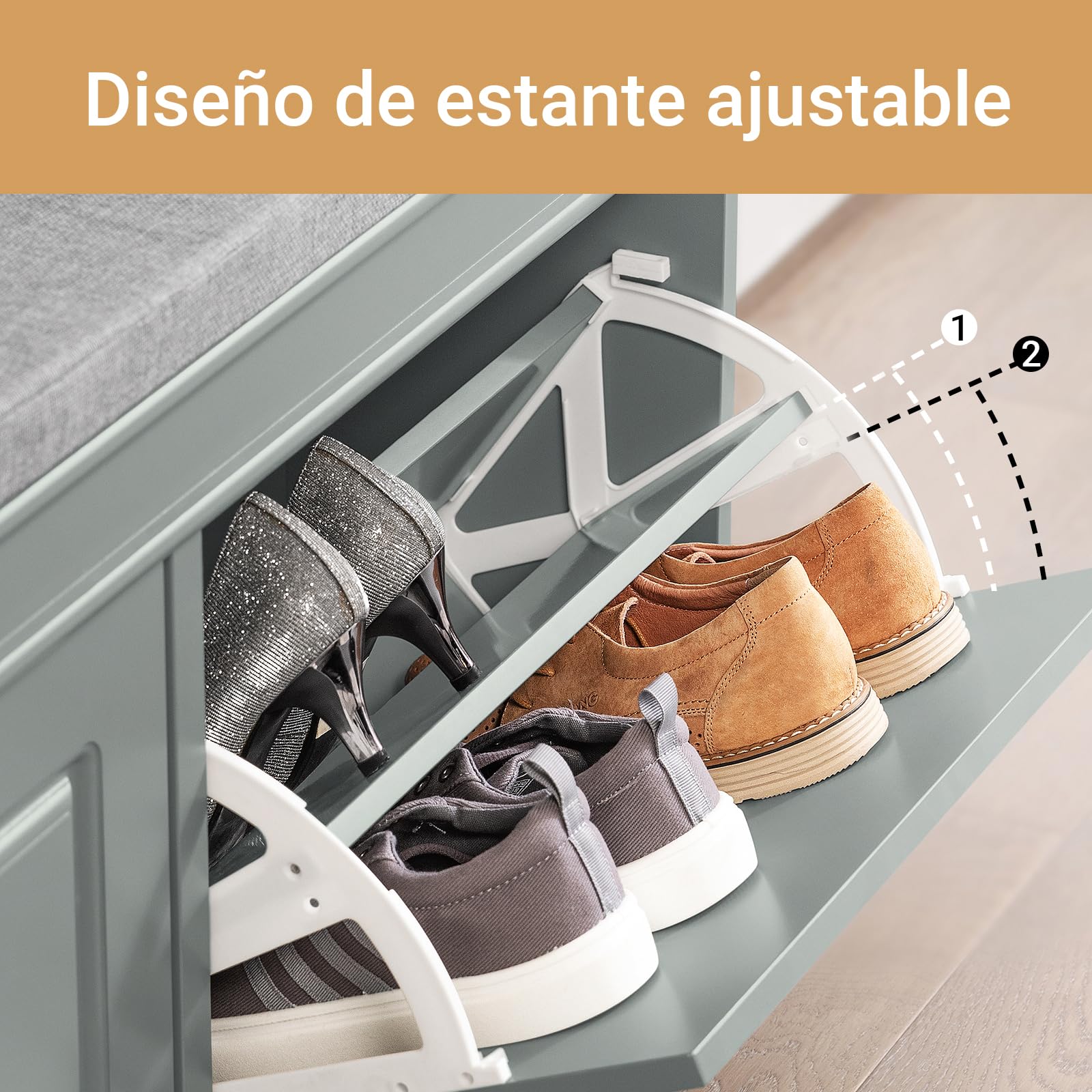 SoBuy Banco Zapatero con Asiento y Almacenaje - Puff Organizador con 2 Solapas, Estrecho para Zapatero Entrada Recibidor, Recibidores de Entrada y Dormitorio, 104x24x52cm Gris FSR64-HG ES