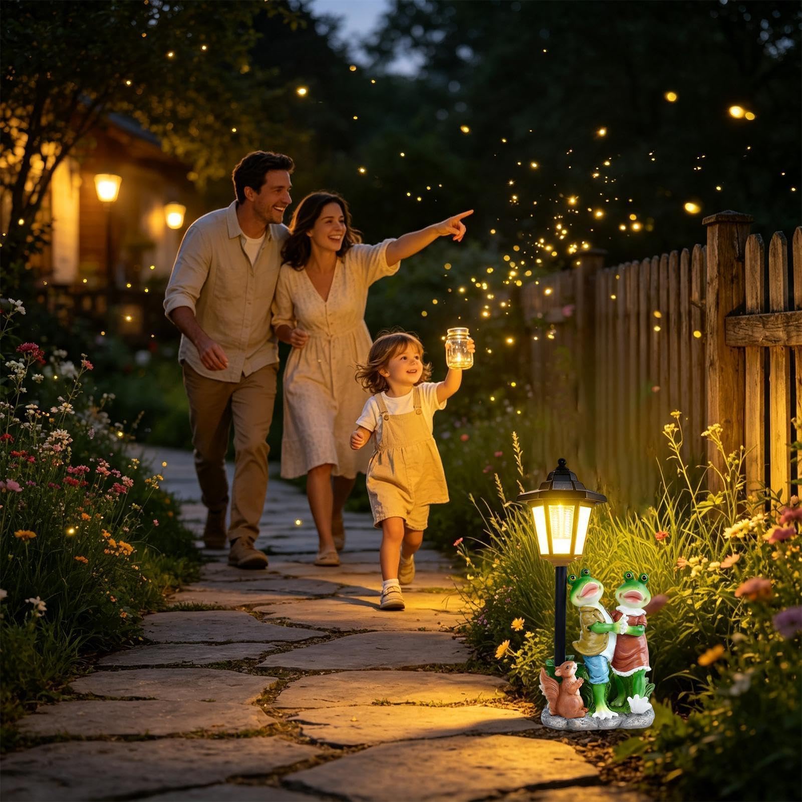 Estatua de luces solares de jardín de resina resistente a la intemperie, iluminación LED | Estatua de jardín en miniatura para balcón, porche, patio, hogar, jardín, césped
