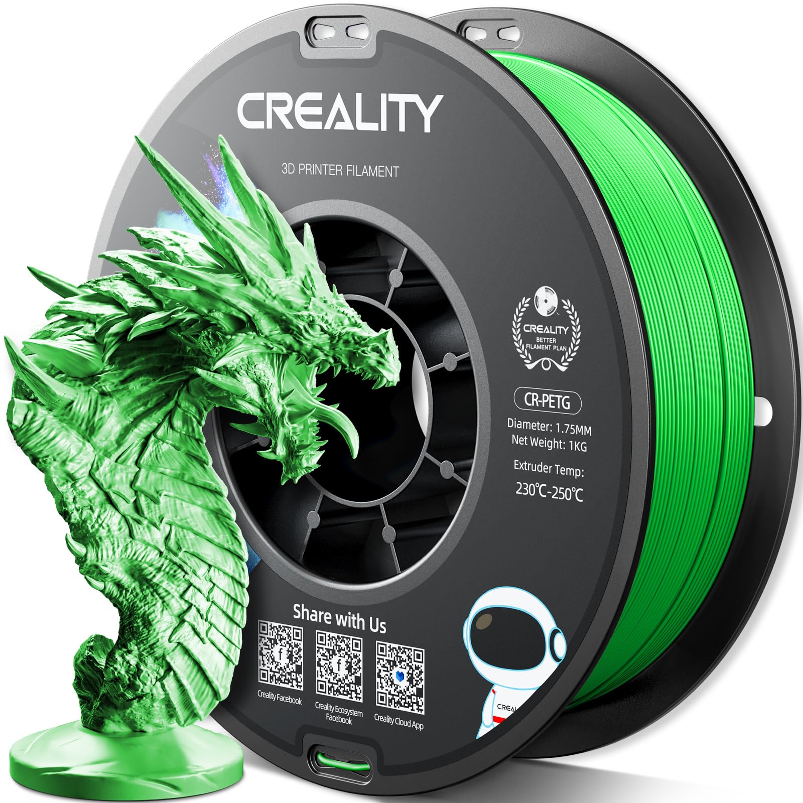 Official CREALITY PETG 3D Printer Filament 1.75mm 1KG Green