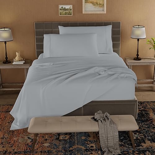 Color Sense Twin XL Bed Sheet Set Light Gray, Ultra-Soft & Wrinkle-Resistant, Twin XL Size Bed Sheets, Elasticized Deep Pockets, Brushed for Extra Softness, Lightweight & Quick-Drying 3 Pc Sheets Set